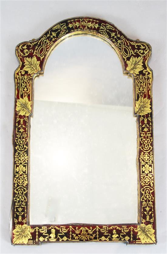 A Queen Anne style Vauxhall design mirror, W.1ft 10.5in. H.3ft